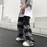 Meeste &uuml;lisuured vintage lapitehnikas stiilis hip-hop laia s&auml;&auml;rega teksap&uuml;ksid kottis l&otilde;hki kantud teksap&uuml;ksid Y2K grunge meestele t&auml;navar&otilde;ivad S must