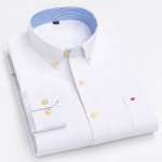 Sinwoyan Solid Pure Cotton Oxford meeste s&auml;rgid vabaaja pikkade varrukatega tavaliistuga rinnataskuga S