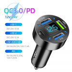 4-pordiline autolaadija PD QC3.0 koos voltmeetriga 66 W autotelefoni laadija kiirlaadimisadapter iPhone'i Samsung Huawei Xiaomi jaoks