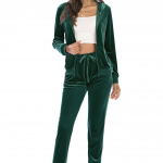 Naiste sametveluurist &uuml;lipehme veniv salongijope &uuml;la- ja alaosa l&otilde;dvestunud t&otilde;mblukuga kapuutsiga ja Joggeri spordidressiga XL roheline