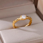 Tsirkoon Flame Drop Rings Naistele Kullatud roostevabast terasest veetilgaga reguleeritav s&otilde;rmus Femme Pulmapeo Ehted Kingitus Femme Resizable