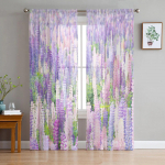 Lillemustriga akvarell-lavendli t&uuml;llkardinad elutuppa, k&ouml;&ouml;ki, magamistuppa L&auml;bipaistev t&uuml;ll kohvikusse, hotelli Kaasaegne kodu sisustus 135W x 114H(cm)