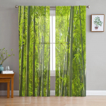 Rohelised bambusest Zen Plant t&uuml;llkardinad elutuppa Moodsad &scaron;ifoonist l&auml;bipaistvad k&ouml;&ouml;gikardinad 135W x 114H(cm)