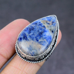 Natural Sodalite Gemstone Handmade 925 Sterling Silver Jewelry Ring Size 7 q0w11
