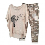 2 tk/komplekt Naiste &uuml;laosa p&uuml;kste komplekt &Uuml;markaelusega, lilledega kamuflaažitr&uuml;kiga Ebaregulaarne all&auml;&auml;r L&uuml;hikesed varrukad lahtised pingutusn&ouml;&ouml;rid elastsed 5XL