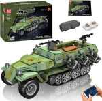Mould King Half Track Vehicle Block Kit Remote APP Control German Military Collection Model Set Ideal Adult Gift for Military Enthusiasts 1298PCS roheline