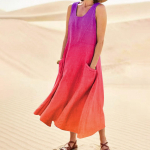 Naiste vabaaja mugav, mustriga varrukateta puuvillane taskukleit L sinine