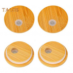 4 tk bambusest kaas &otilde;leauguga Lekkekindel silikoontihendiga kaas 2,76-tolline konservikaas Tavalised suupurgid &Otilde;lleklaaside bambuskaane vahetus