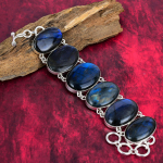 Labradoriidist k&auml;ev&otilde;ru ehted, k&auml;sitsi valmistatud ehted, 925 h&otilde;bedast ehted, kalliskivist k&auml;ev&otilde;ru reguleeritav ketiga k&auml;ev&otilde;ru pulmakinkimiseks 8 Inches With Adjustable sinine