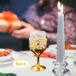 Vintage Goblet 100ml Engraved Reusable Multipurpose Novelty Gifts Handcraft Iron and Glass Wine Cup 6pcs