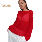 Naiste kudumine &Uuml;markaelusega T-s&auml;rk, laiaulatuslik pikkade varrukatega &otilde;&otilde;nes t-s&auml;rk &uuml;hev&auml;rviline, avara liibuvusega, l&auml;bipaistvad &otilde;hukesed kudumistopid S pruun