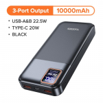 TUODES Power Bank 20000mAh PD20W v&auml;line suur aku mahutavus 22,5W kiirlaadimine kaasaskantav laadija iPhone Samsung Xiaomi jaoks 10000mAh must