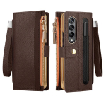 Nahast rahakott-&uuml;mbris Samsung Galaxy Z Fold 4 3 2 5 6 ZFold4 ZFold3 Z Fold2 ZFold5 jaoks, pliiatsihoidja, kaardipesa, t&otilde;mblukuga klappkate For Galaxy Z Fold 6 pruun