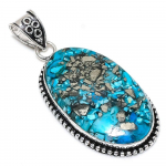 Copper Blue Turquoise Gemstone 925 Sterling Silver Jewelry Pendant 2.56 t4d03