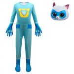 Laste SuperKitties Jumpsuit maskiga Halloween Cat Cosplay riietus 150 sinine