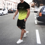 V&auml;rvi blokeeriv stiil 3D printimine meeste &uuml;markaelusega spordir&otilde;ivaste komplekt suvine T-s&auml;rk l&uuml;hikesed p&uuml;ksid 2-osaline komplekt suur pullover mood meeste S