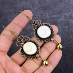 Natural Shell Gemstone Handmade Copper Wire Wrap Jewelry Earring 3.23 p9z46 white