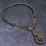 Natural Labradorite, Moonstone Copper Wire Wrap Jewelry Necklace 18 r5w19