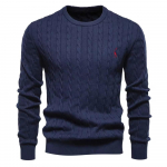 AIOPESON Meeste kaelkirjak tikandiga puuvillased kampsunid &uuml;mmarguse kaelusega klassikaline keerdmustriline pullover, kootud kampsun meestele XXL 95-105 kg tumesinine v&auml;rv