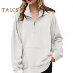 Naiste s&uuml;gistalvine dressipluus rev t&otilde;mblukk, pool plokk, pikkade varrukatega esitasku, pullover Topid &uuml;hev&auml;rvilised lahtise vormiga sportlik dressipluus XXL sinine