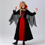 Luksuslik vampiirikost&uuml;&uuml;m Halloweeni peoks lastele seisev krae n&otilde;id, cosplay t&uuml;drukud, rollim&auml;ng, must punane kleit 150