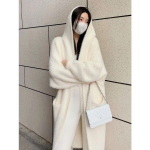 Valge pikk kardigan naistele Talveriided Kootud kohev pikkade varrukatega ka&scaron;miir kampsun mantel Clotkorean stiilis soe vintage M