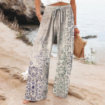 Naiste 9-p&uuml;kstega vabaaja vabad, k&otilde;rge v&ouml;&ouml;kohaga puuvillased linasest laia s&auml;&auml;rega pikad taskutega p&uuml;ksid XXL sinine