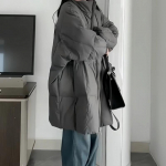 Naiste puuvillase polstriga jakk, uus, paksendatud keskmise pikkusega puuvillase polstriga mantel, soe ja lahtine pluss-suuruses leivamantel M hall