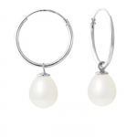 PERLINEA - Boucles d'Oreilles - V&eacute;ritables Perles de Culture d'Eau Douce Poires 8-9 mm Blanc Naturel - Bijoux Femme
