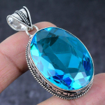 Natural Swiss Blue Topaz Handmade 925 Sterling Silver Jewelry Pendant 2.17 z3a28