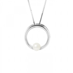 PERLINEA - Collier Circle - Perle de Culture d'Eau Douce AAA+ - Ronde 6-7 mm - Blanc Naturel - Argent 925 Milli&egrave;mes - Bijoux Femme