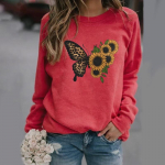 Klassikaline vintage p&auml;evalille liblikamustriga kampsun naistele pikkade varrukatega &otilde;ues kasutamiseks m&otilde;eldud &uuml;mara kaelusega kampsun S