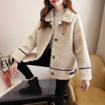Korea moodne lambanahkne mantel naistele lahtine pehme villane naiste talvejoped Paksud soojad manteau Femme Hiver k&otilde;ik sobivad XL beež