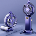 Pihushoitav ventilaator 5000 mAh USB-taaslaetav kaasaskantav elektriline uduventilaator Pihustusventilaator 5-k&auml;iguline miniventilaator LED-digitaalekraaniga sinine