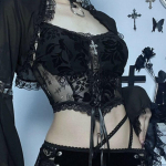 Sametine pitsist sidemega topid Naine gooti Harajuku t&auml;nava v&otilde;rgust prinditud sling Black Vest Club Party Summer M must