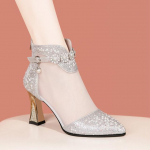 Suvemoodne terava v&otilde;rkkangaga hingav kivist k&otilde;rge kontsaga pannal, suur, mugavad lahedad saapad, naiste kingad 34