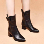 2023. aasta s&uuml;gis/talvised naiste ehtsast nahast keskmise kontsaga terava ninaga saapad, millel on pluss samet ja paks konts mid heel breathable single lining; size 41 must