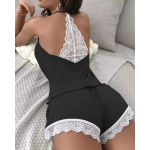 Naiste heegeldatud pitsist pidžaama varrukateta V-kaelusega vabaajar&otilde;ivaste komplekt, 2-osaline magamisriiete &uuml;likond Seksikas soliidne koduriided XXL