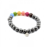 Pierres et Min&eacute;raux. Bracelet Perles Tourmaline multicolore + H&eacute;matite 8 mm. Fabriqu&eacute; en France.