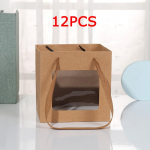 12 TK, 15*15*15CM, Ruudukujulised l&auml;bipaistva aknaga j&otilde;upaberist kotid s&uuml;nnip&auml;evakingikarbid, v&auml;ikesed potitaimede lillede paberkotid khaki