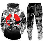 Jaapani Samurai Oni Maski T&auml;toveeringu Kunst 3D Prindiga Treening&uuml;likonna Komplektid Vabaaja Kapuutsiga Dressipluus + P&uuml;ksid 2tk Komplektid Moodne Mees Naine Harajuku Streetwear 5XL black