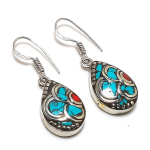 Tibetan Turquoise, Coral Handmade Jewelry Earring 1.42 f8j97