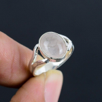 Roosikvartsi S&otilde;rmus 8x10 MM Kabo&scaron;on K&auml;sitsi Lihvitud Kivi Peenelt Poleeritud 925 Sterling H&otilde;be S&otilde;rmus Unikaalse Disainiga Kingitus Pulmad Kihlus roosa