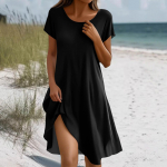 L&uuml;hikeste varrukatega boheemlaslik kleit naistele, vabaaja ja lahtise l&otilde;ikega suvine suviline lilleline kleit taskutega XL must