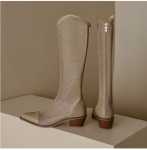 Botas de mujer hasta la rodilla, V boca transpirable botas de mujer, tal&oacute;n grueso, cool hueco botas de verano 35