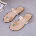 Zapatillas de verano europeas y americanas para mujer, chanclas modernas con flor de pi&ntilde;a, perlas para estudiantes, 35 beež