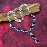 Sinise safiiriga kaelakee, k&auml;sitsi valmistatud v&auml;&auml;riskivist kaelakee, 925 sterlingh&otilde;bedast kaelakee, antiiksed ehted, kihluskingitus Adjustable With 18 Inches