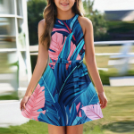 T&uuml;druku suvekleit Varrukateta rihmikuga kleit &Uuml;hev&auml;rviline ja mustriline Varrukateta kleit Vabaaja kleit 110