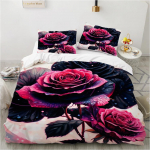 3D lilleline voodipesukomplekt Teki/voodikatte/pehmenduskatte komplektid Lill Voodipesu punase roosi disain Kohandatud King Queen Full Size 260x240 EU Twin(135x200cm)