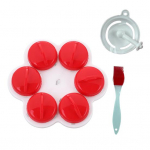 6 tk aurutatud munavorm koos pintsliga 6 kujuga toidukvaliteediga PP kuumakindel nakkumatu po&scaron;eeritud munatassiga pliit auruti k&ouml;&ouml;giseade punane